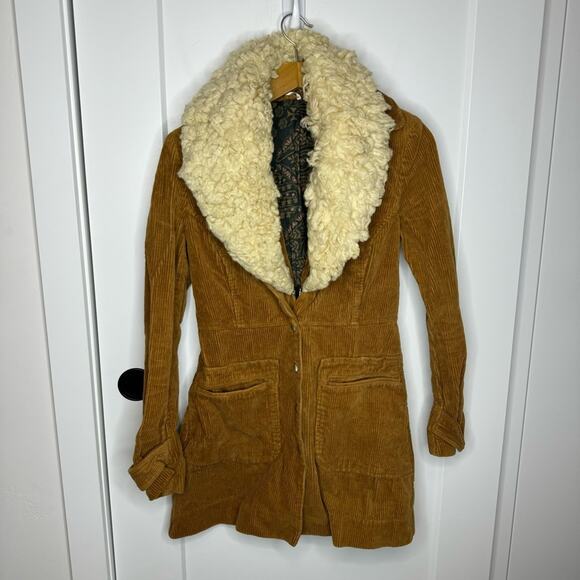 Free People Lady Lane Penny Lane Corduroy Vintage Inspired Faux Fur Jacket XS - Picture 3 of 10